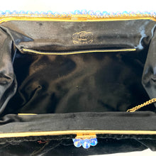 Load image into Gallery viewer, Vintage 50s Luxurious Black Silk Velvet, Blue Pearl Clasp Waldybag Evening Bag w/ Silk Coin Purse-Vintage Handbag, Evening Bag-Brand Spanking Vintage
