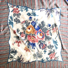 Load image into Gallery viewer, Large Vintage National Gallery Silk Scarf in Blues/Pinks/Gold/Grey in Floral/ Roses/Stripes Design-Scarves-Brand Spanking Vintage
