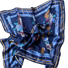 Load image into Gallery viewer, Large Liberty of London Silk Scarf in Blues,Navy, Turquoise, Taupe and Tobacco-Scarves-Brand Spanking Vintage
