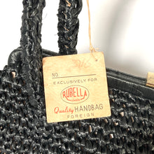 Load image into Gallery viewer, Vintage 60s Large Black Raffia Style Handbag/Top Handle w/Gilt Clasp by Rubella-Vintage Handbag, Dolly Bag-Brand Spanking Vintage
