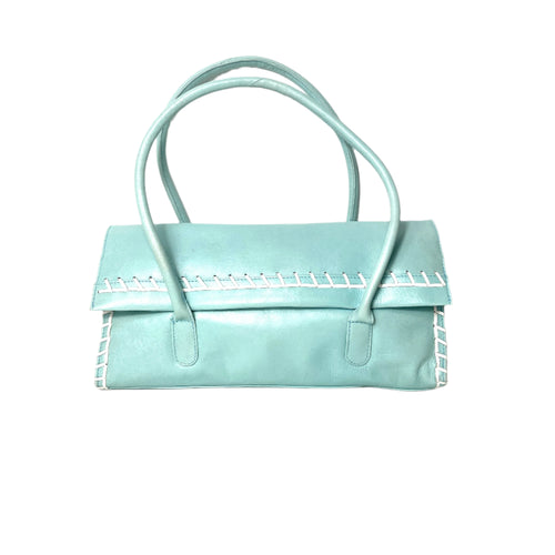 Vintage 70s/80s Pale Turquoise Blue/White Leather Bag Day/Evening/Occasion/Holiday Jane Shilton-Vintage Handbag, Dolly Bag-Brand Spanking Vintage