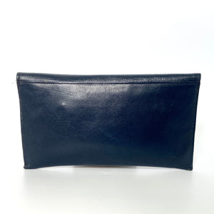 Vintage 70s Dark Navy Leather Slim Clutch Bag Gilt Anchor Clasp By MacLaren Made In England-Vintage Handbag, Clutch Bag-Brand Spanking Vintage