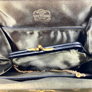 Vintage Elegant 40s/50s Black Clutch Waldybag Evening Bag Bow Clasp/Silk Purse-Vintage Handbag, Clutch Bag-Brand Spanking Vintage