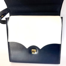 Load image into Gallery viewer, Vintage 60s/70s Navy/White Handbag In Smooth Navy Faux Leather Adjustable Handle-Vintage Handbag, Top Handle Bag-Brand Spanking Vintage
