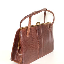 Load image into Gallery viewer, Vintage 60s Milk Chocolate Brown Lizard Skin Classic Twin Handle Handbag with Matching Coin Purse-Vintage Handbag, Exotic Skins-Brand Spanking Vintage
