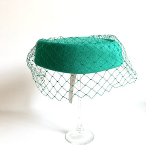 Vintage Unused 60s Elegant Green Textured Pillbox Hat with Veil by Kangol-Accessories, For Her-Brand Spanking Vintage