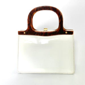 Vintage 60s/70s White Patent Leather Handbag with Lucite Handles by Widegate-Vintage Handbag, Top Handle Bag-Brand Spanking Vintage