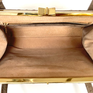 Vintage Large Faux Ostrich Leather Classic Ladylike Twin Handle Handbag by Ackery-Vintage Handbag, Top Handle Bag-Brand Spanking Vintage