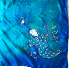 Load image into Gallery viewer, Large Vintage 80s Silk Scarf in Rich Turquoise Blue Hand Painted Tie Dyed-Scarves-Brand Spanking Vintage
