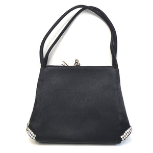 Vintage 40s/50s Luxurious Black Silk Waldybag Evening/Occasion Bag w/Diamanté-Vintage Handbag, Evening Bag-Brand Spanking Vintage