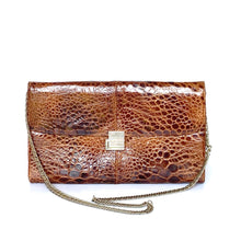 Load image into Gallery viewer, Vintage 50s Elegant Copper Brown Turtle Skin Clutch Bag Silvertone Clasp /Chain by Fior-Vintage Handbag, Exotic Skins-Brand Spanking Vintage
