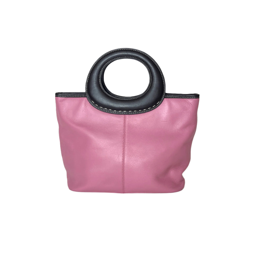 Vintage 80s/90s Pink/Black Leather Handbag by Jane Shilton-Vintage Handbag, Dolly Bag-Brand Spanking Vintage