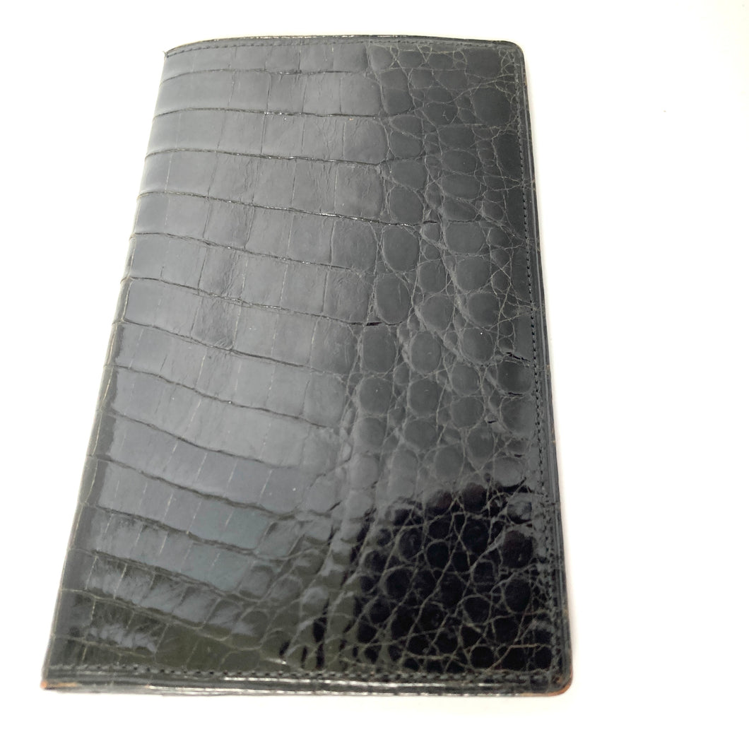 Vintage Unused Genuine Glossy Black Alligator Skin Gentlemens Wallet-Accessories, For Her/Him-Brand Spanking Vintage