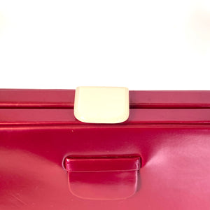 Vintage 50s Fuschia Pink Pearlescent Leather Handbag with Matching Purse by Lodix-Vintage Handbag, Top Handle Bag-Brand Spanking Vintage