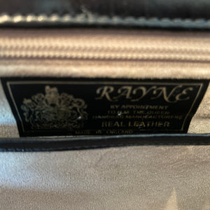 Vintage 60s/70s Classic Black Leather Handbag By Royal Warrant Holder Rayne-Vintage Handbag, Top Handle Bag-Brand Spanking Vintage