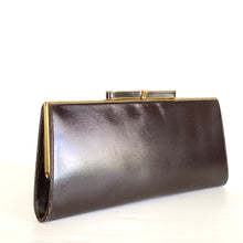 Load image into Gallery viewer, Vintage Elegant 40s/50s Brown Leather Clutch Waldybag Occasion/Evening Bag Bow Clasp and Silk Purse-Vintage Handbag, Clutch Bag-Brand Spanking Vintage
