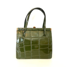 Load image into Gallery viewer, Vintage 60s/70s Green Faux Leather Croc Pattern Top Handle Bag by Freedex-Vintage Handbag, Kelly Bag-Brand Spanking Vintage
