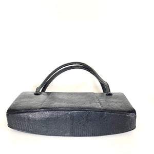 Vintage 50s/60s Long Slim Top Handle Bag By Waldybag In Navy Lizard Skin-Vintage Handbag, Exotic Skins-Brand Spanking Vintage