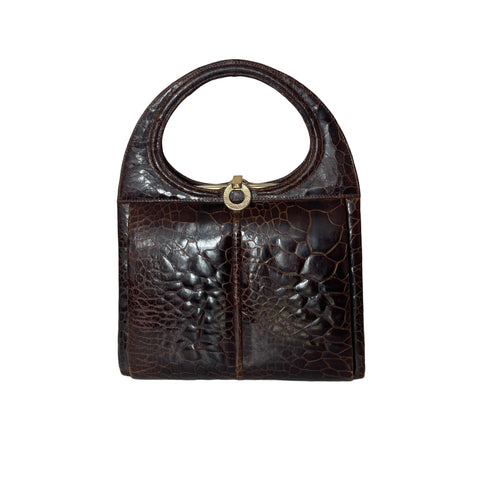 Vintage Fabulous 50s/60s Glossy Brown Turtle Skin Handbag-Vintage Handbag, Exotic Skins-Brand Spanking Vintage