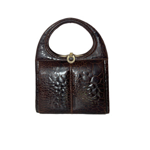 Vintage Fabulous 50s/60s Glossy Brown Turtle Skin Handbag-Vintage Handbag, Exotic Skins-Brand Spanking Vintage