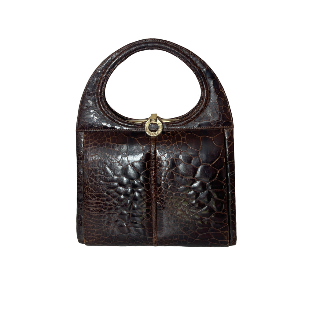 Vintage Fabulous 50s/60s Glossy Brown Turtle Skin Handbag-Vintage Handbag, Exotic Skins-Brand Spanking Vintage