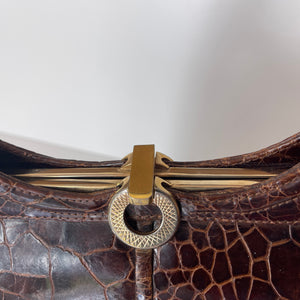 Vintage Fabulous 50s/60s Glossy Brown Turtle Skin Handbag-Vintage Handbag, Exotic Skins-Brand Spanking Vintage