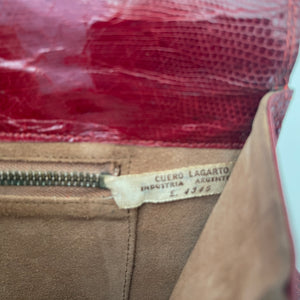 Vintage 60s/70s Burgundy Red Lizard Skin Classic Shoulder Bag'Purse Made in Argentina-Vintage Handbag, Exotic Skins-Brand Spanking Vintage