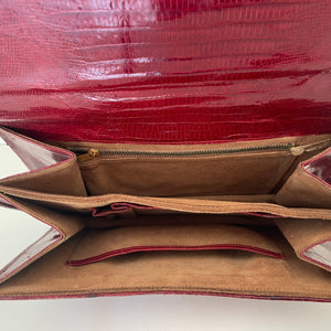 Vintage 60s/70s Burgundy Red Lizard Skin Classic Shoulder Bag'Purse Made in Argentina-Vintage Handbag, Exotic Skins-Brand Spanking Vintage