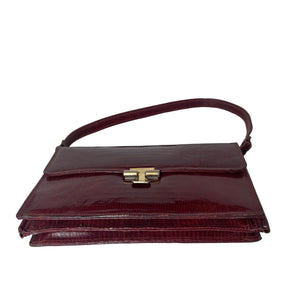 Vintage 60s/70s Burgundy Red Lizard Skin Classic Shoulder Bag'Purse Made in Argentina-Vintage Handbag, Exotic Skins-Brand Spanking Vintage