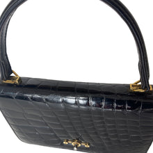 Load image into Gallery viewer, Vintage 50s Dainty Black Crocodile Skin ClassicJackie O Bag Gilt Clasp-Vintage Handbag, Exotic Skins-Brand Spanking Vintage
