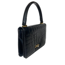 Load image into Gallery viewer, Vintage 50s Dainty Black Crocodile Skin ClassicJackie O Bag Gilt Clasp-Vintage Handbag, Exotic Skins-Brand Spanking Vintage
