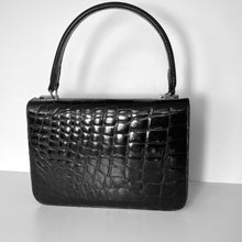 Load image into Gallery viewer, Vintage 50s Dainty Black Crocodile Skin ClassicJackie O Bag Gilt Clasp-Vintage Handbag, Exotic Skins-Brand Spanking Vintage
