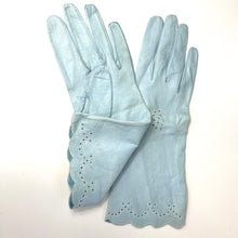 Load image into Gallery viewer, Vintage 50s Rayne Ice Blue Leather Twin Handle Handbag, Silk Coin Purse/Leather Gloves-Vintage Handbag, Top Handle Bag-Brand Spanking Vintage
