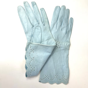 Vintage 50s Rayne Ice Blue Leather Twin Handle Handbag, Silk Coin Purse/Leather Gloves-Vintage Handbag, Top Handle Bag-Brand Spanking Vintage