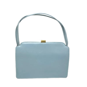 Vintage 50s Rayne Ice Blue Leather Twin Handle Handbag, Silk Coin Purse/Leather Gloves-Vintage Handbag, Top Handle Bag-Brand Spanking Vintage