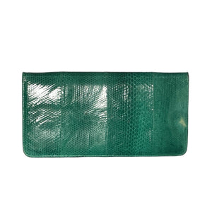 Vintage 70s Emerald Green Snakeskin Clutch Bag w/Shoulder Strap-Vintage Handbag, Exotic Skins-Brand Spanking Vintage