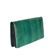 Load image into Gallery viewer, Vintage 70s Emerald Green Snakeskin Clutch Bag w/Shoulder Strap-Vintage Handbag, Exotic Skins-Brand Spanking Vintage
