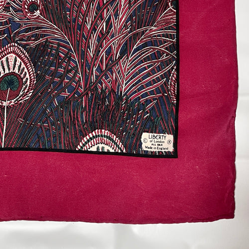 Vintage Liberty Hera Burgundy Wine Red Silk Peacock Feather Scarf Large Size-Scarves-Brand Spanking Vintage