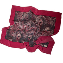 Load image into Gallery viewer, Vintage Liberty Hera Burgundy Wine Red Silk Peacock Feather Scarf Large Size-Scarves-Brand Spanking Vintage
