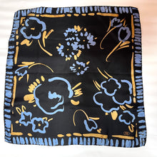 Load image into Gallery viewer, Vintage Liberty of London Silk Scarf Floral Graffiti Design in Black Blue and Gold-Scarves-Brand Spanking Vintage
