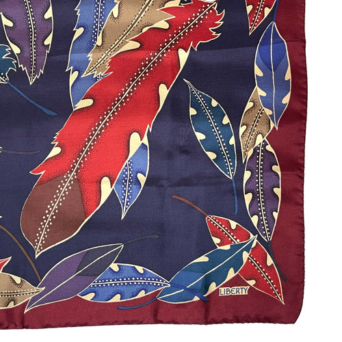 Vintage Liberty of London Silk Scarf Leaf Design in Burgundy/Blue/Purple/Red/Navy/Gold-Scarves-Brand Spanking Vintage
