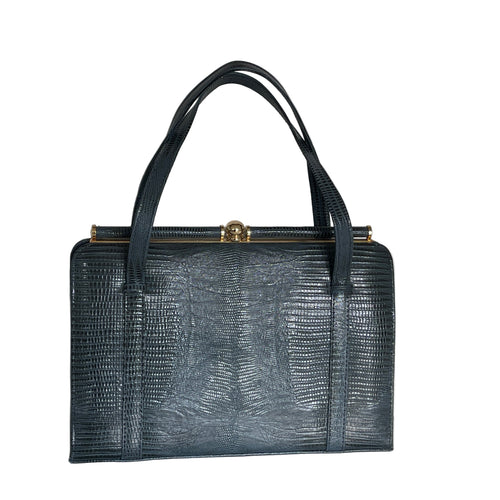 Vintage 70s Ackery Of London Large Lizard Classic Handbag Unused and Mint Condition-Vintage Handbag, Exotic Skins-Brand Spanking Vintage