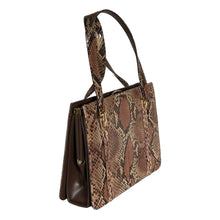 Load image into Gallery viewer, Vintage 70s Ackery Python Snakeskin And Leather Handbag Taupe, Rust-Vintage Handbag, Exotic Skins-Brand Spanking Vintage
