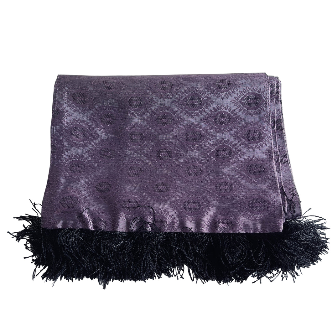Vintage 70s Gentleman's Silky Dress Scarf In Lavender/Purple With Black Fringe-Accessories, For Him-Brand Spanking Vintage