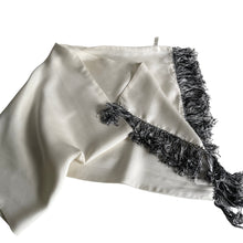 Load image into Gallery viewer, Vintage 50s/60s Gentleman&#39;s Silk Dress Scarf In White With Black/White Fringe-Accessories, For Him-Brand Spanking Vintage
