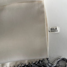 Load image into Gallery viewer, Vintage 50s/60s Gentleman&#39;s Silk Dress Scarf In White With Black/White Fringe-Accessories, For Him-Brand Spanking Vintage
