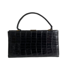 Load image into Gallery viewer, Vintage 60s/70s Large Glossy Black Alligator Skin Handbag w/Coin Purse-Vintage Handbag, Exotic Skins-Brand Spanking Vintage
