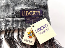 Load image into Gallery viewer, Vintage Liberty Silk/Viscose Velvet Long Scarf In Silver Grey Peacock Feather Hera Design
