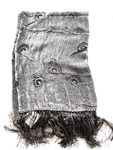 Load image into Gallery viewer, Vintage Liberty Silk/Viscose Velvet Long Scarf In Silver Grey Peacock Feather Hera Design
