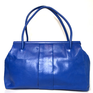 Vintage Very Large 90s Bright Blue Leather Tote bag, Overnight, Weekend Bag-Vintage Handbag, Large Handbag-Brand Spanking Vintage